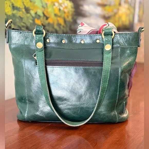 Patricia Nash Dark Green Genuine Leather Bag | Double Handles + Crossbody 🌲☘️ - Picture 4 of 15